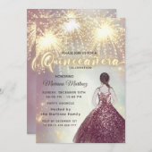 Invitation Cool feu d'artifice parties scintillant or brillan (Devant / Derrière)