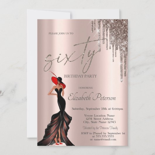 Invitation Cool fille, Parties scintillant Rose Gold 60e (Devant)