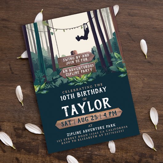 Invitation Cool Forêt Zipline Anniversaire Aventure en plein