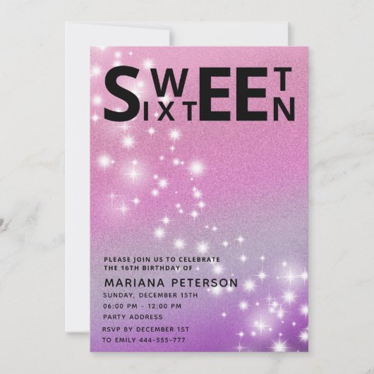 Invitation Cool fun adolescent typographie moderne doux 16 (Devant)