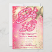 Invitation Cool fun hot rose ballon or scintillant feux d'art (Devant)