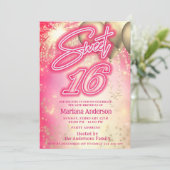 Invitation Cool fun hot rose ballon or scintillant feux d'art (Debout devant)