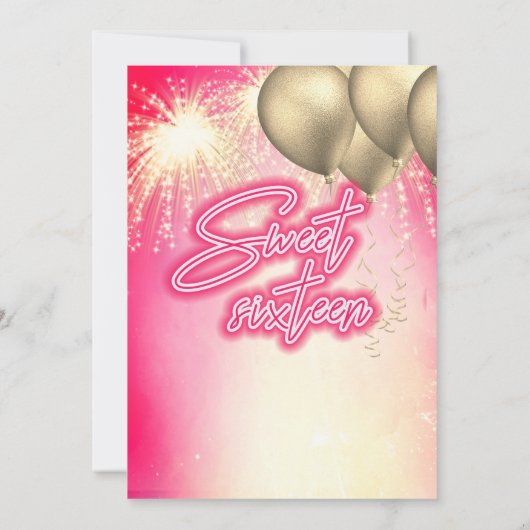 Invitation Cool fun hot rose ballon or scintillant feux d'art (Dos)