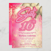 Invitation Cool fun hot rose ballon or scintillant feux d'art (Devant / Derrière)