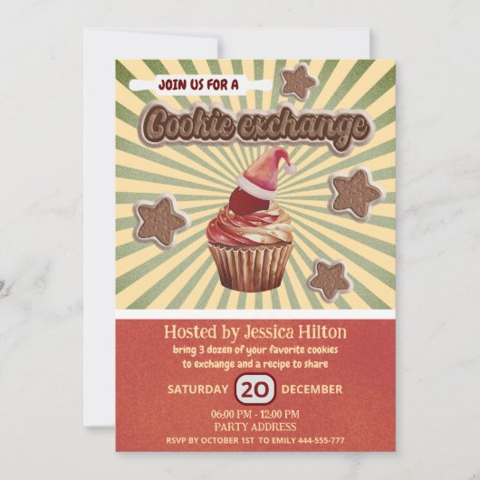 Invitation Cool fun joyeuse typographie biscuit échange (Devant)