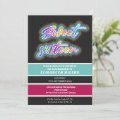 Invitation Cool fun néon typographie rayures doux 16 (Debout devant)