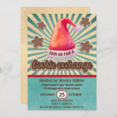 Invitation Cool fun retro santa hat échange de biscuit (Devant / Derrière)