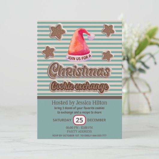 Invitation Cool fun retro santa hat échange de biscuit (Debout devant)