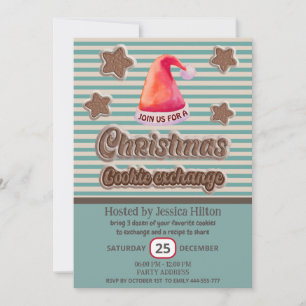 Invitation Cool fun retro santa hat échange de biscuit