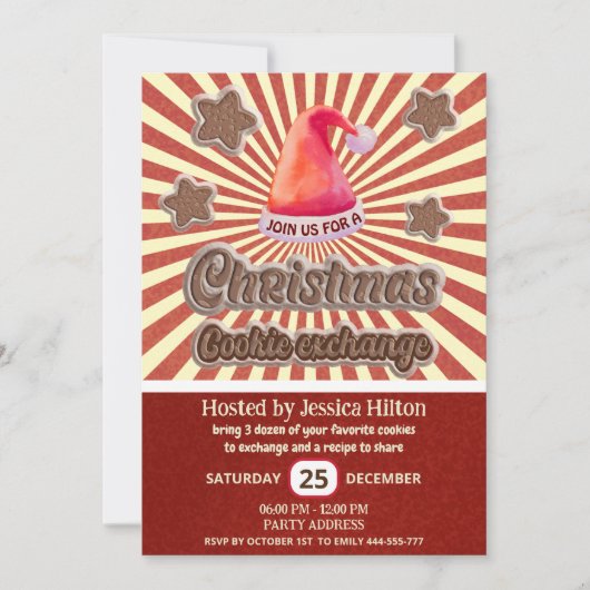 Invitation Cool fun retro santa hat échange de biscuit (Devant)
