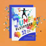 Invitation Cool Fun Trampoline Colorée Jump Kid Bounce Party<br><div class="desc">Jeunes aventuriers, préparez-vous à une soirée trampoline passionnante remplie de plaisir volant ! Nos invitations vibrantes comprennent des polices audacieuses, une silhouette enfant qui saute sur une typographie moderne et colorée peinte à la brosse, avec chaque lettre dans une teinte différente. Le design est mis en valeur avec des éclaboussures...</div>