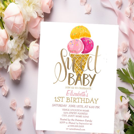 Invitation Cool Gâteau Glacé Rayé Anniversaire 