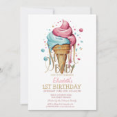 Invitation Cool goutte glace crème rayée Anniversaire (Devant)