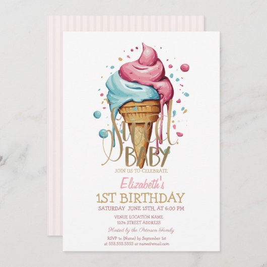 Invitation Cool goutte glace crème rayée Anniversaire (Devant / Derrière)
