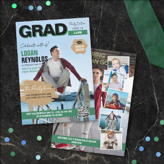Invitation Cool Green Black Photos Magazine Cover Graduation