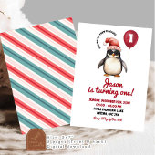 Invitation Cool hiver Red Penguin Premier anniversaire garçon