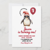 Invitation Cool hiver Red Penguin Premier anniversaire garçon (Devant)