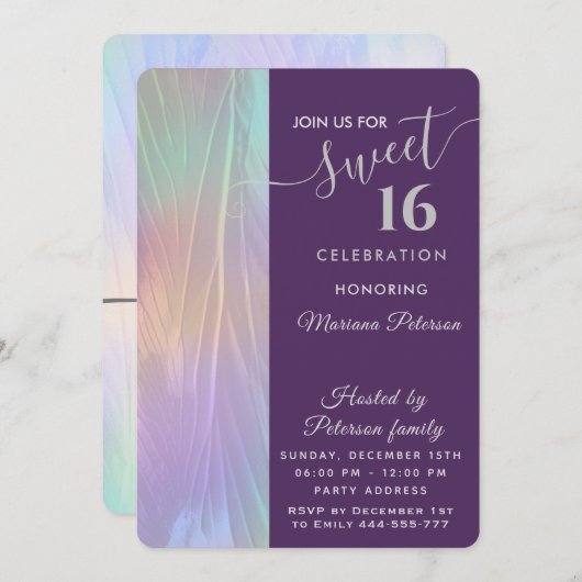 Invitation Cool Holographe aquarelle tendance abstraite douce (Devant / Derrière)