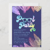 Invitation Cool holographique tropical feuille script pool (Devant)