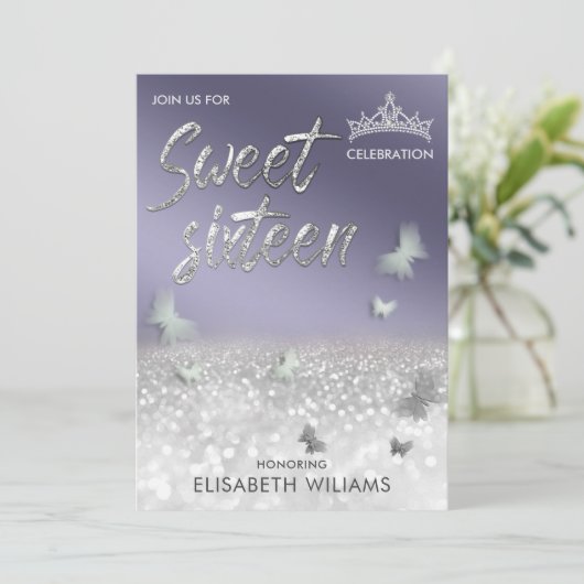 Invitation Cool lavande argent parties scintillant papillon t (Debout devant)