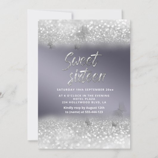 Invitation Cool lavande argent parties scintillant papillon t (Dos)