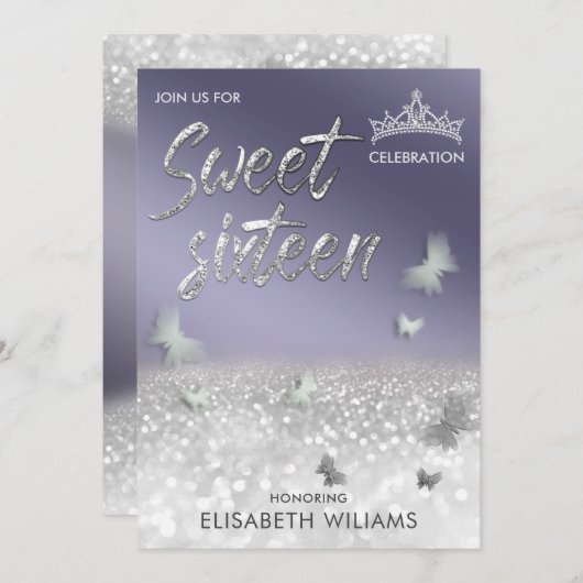 Invitation Cool lavande argent parties scintillant papillon t (Devant / Derrière)