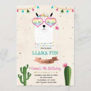 Invitation Cool llama fille fiesta anniversaire douche invita