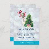 Invitation Cool Llama sur Silver Bokeh & Icy Blu Enregistrer  (Devant / Derrière)
