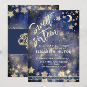 Invitation Cool Lune céleste et étoiles sweet sixteen (Devant / Derrière)