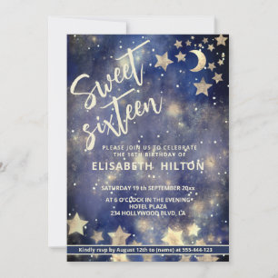 Invitation Cool Lune céleste et étoiles sweet sixteen