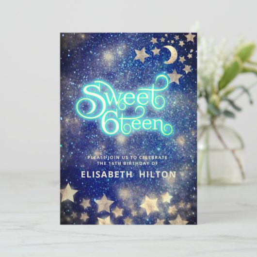 Invitation Cool Lune céleste et étoiles typographie douce 16 (Debout devant)