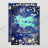 Invitation Cool Lune céleste et étoiles typographie douce 16 (Devant / Derrière)