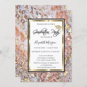 Invitation Cool Marble Gold Parties scintillant Graduation Ca