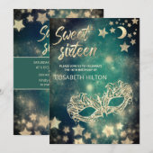 Invitation Cool Masquerade lune & étoiles sweet sixteen (Devant / Derrière)
