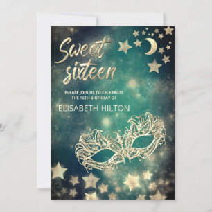 Invitation Cool Masquerade lune & étoiles sweet sixteen
