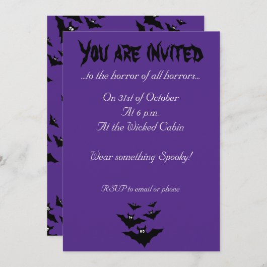 Invitation Cool mignon chauves chauves-souris volant Hallowee (Devant / Derrière)