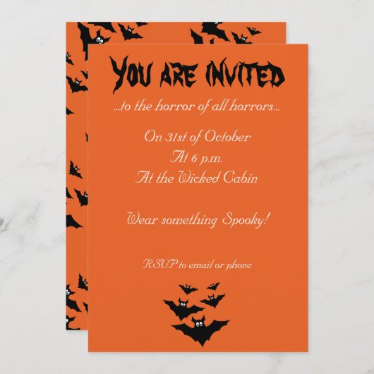 Invitation Cool mignon chauves chauves-souris volant Hallowee (Devant / Derrière)