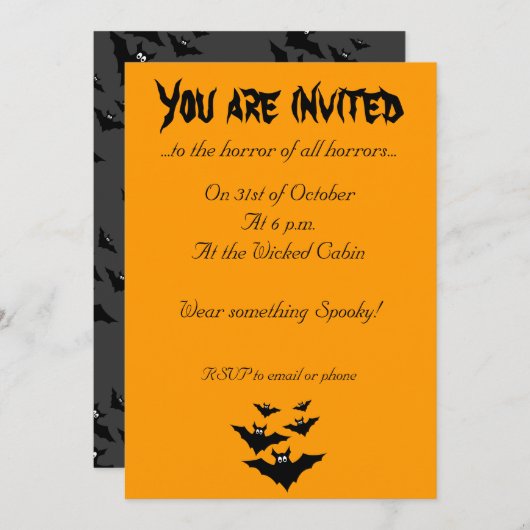 Invitation Cool mignon chauves chauves-souris volant Hallowee (Devant / Derrière)