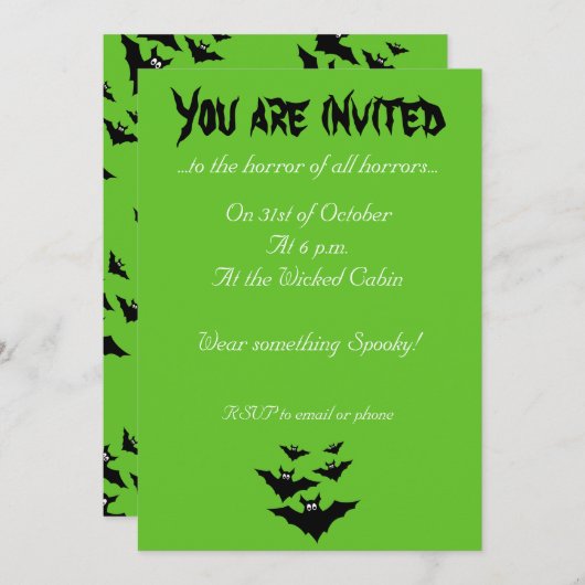 Invitation Cool mignon chauves chauves-souris volantes Hallow (Devant / Derrière)