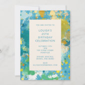 Invitation Cool moderne Abstrait Peinture Art bleu 25e annive (Devant)