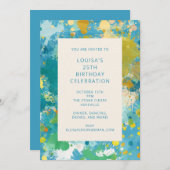 Invitation Cool moderne Abstrait Peinture Art bleu 25e annive (Devant / Derrière)