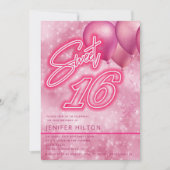 Invitation Cool moderne ballon rose néon doux 16 (Devant)