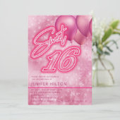Invitation Cool moderne ballon rose néon doux 16 (Debout devant)
