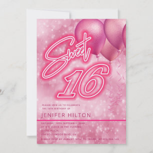 Invitation Cool moderne ballon rose néon doux 16