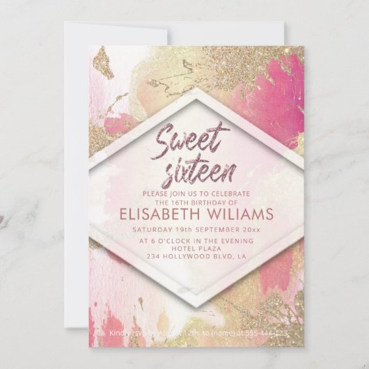 Invitation Cool moderne couleur d'aquarelle brillant (Devant)