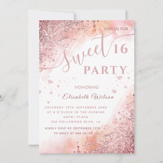 Invitation Cool moderne diamant luxe rose or doux 16 (Devant)