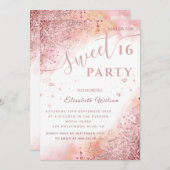 Invitation Cool moderne diamant luxe rose or doux 16 (Devant / Derrière)