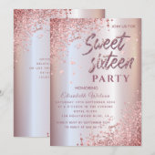 Invitation Cool moderne diamant luxe rose or doux 16 (Devant / Derrière)