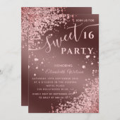 Invitation Cool moderne diamant luxe rose or doux 16 (Devant / Derrière)