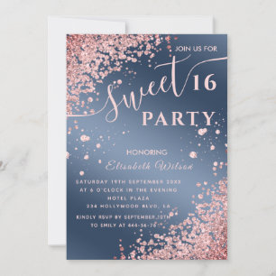 Invitation Cool moderne diamant luxe rose or doux 16 invi